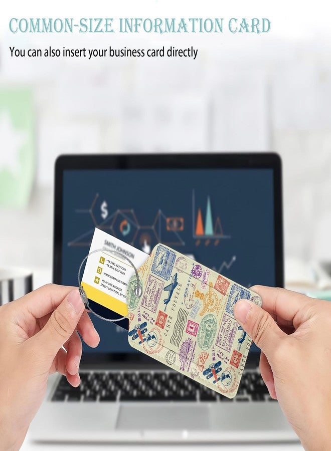 بطاقات تعريف الأمتعة بتصميم طابع سفر، عبوة من قطعتين، بطاقة تعريف أمتعة بتصميم جواز سفر كلاسيكي، غطاء جلدي للخصوصية، بطاقة هوية مع حلقة من الفولاذ المقاوم للصدأ، مناسبة للنساء والرجال والأطفال والفتيات - Image 5